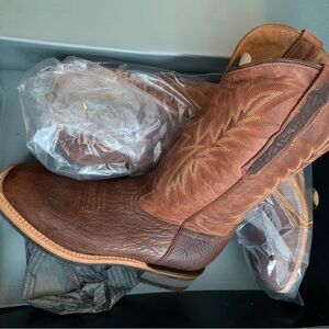 Lucchese Tan and Brown Leather Cowboy Boots